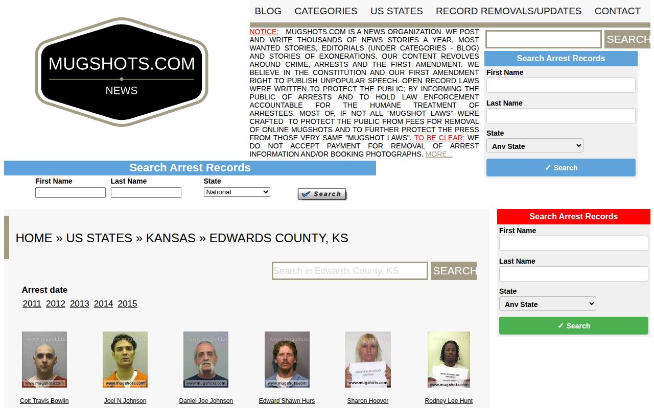 Unofficial Edwards County busted mugshot archive landing page
